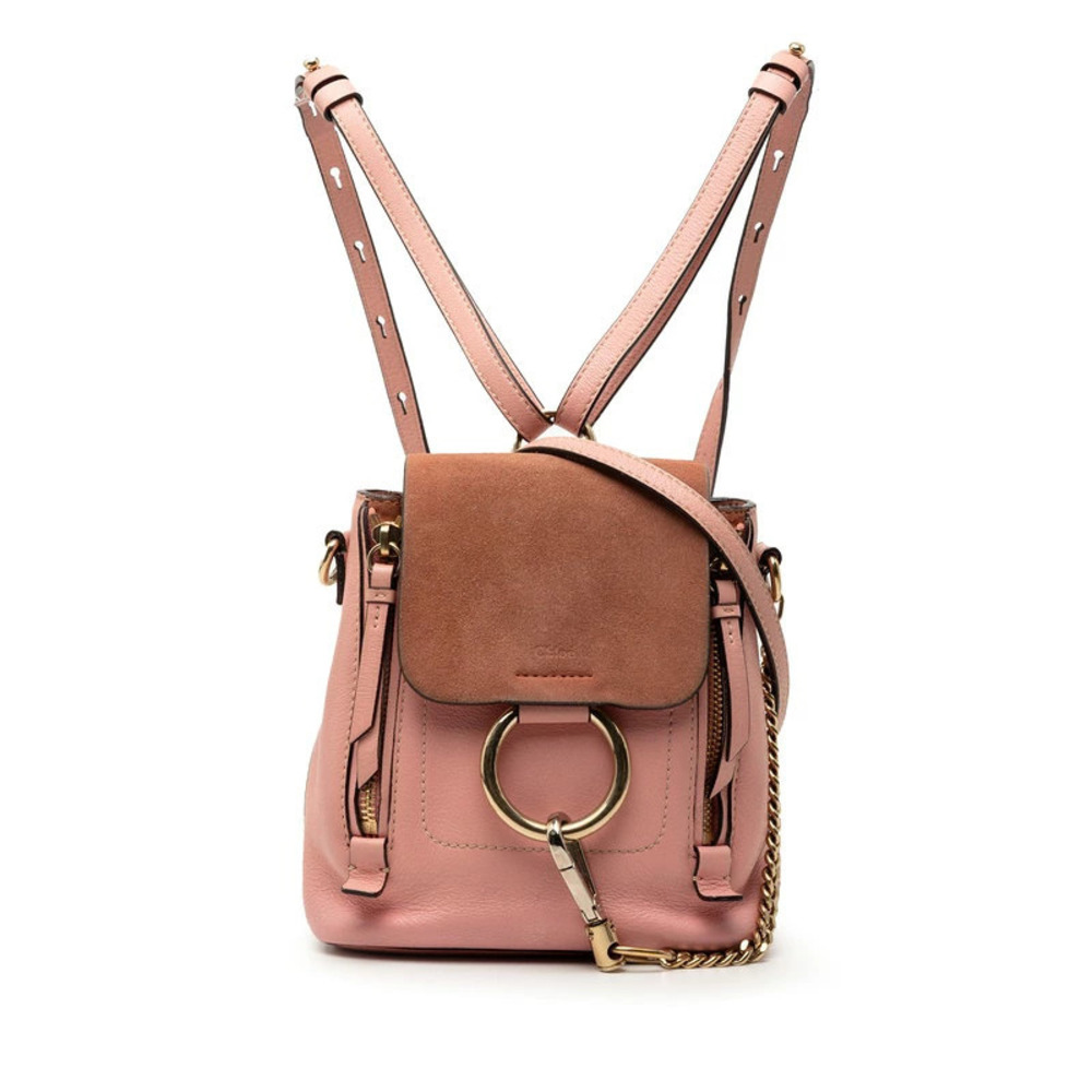 Chloe Faye Backpack Handbag Pink Suede Leather Bag